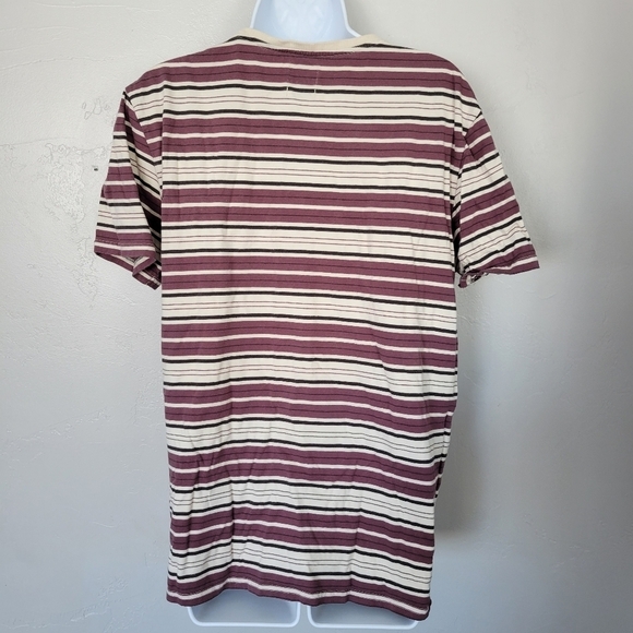 Quiksilver Medium Short Sleeve T-shirt Maroon Black Cream Stripes Boxy Oversized - Picture 4 of 6